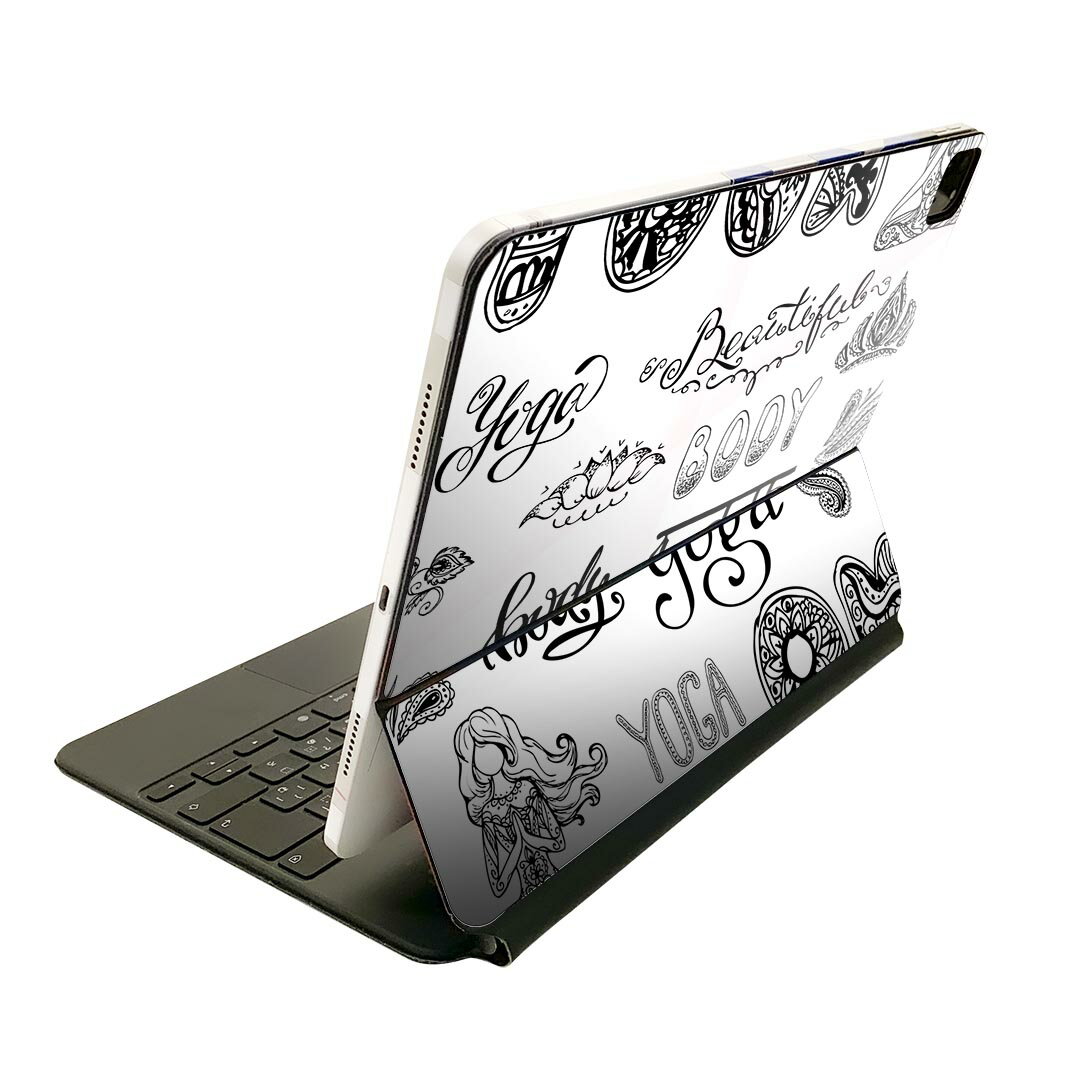 Magic Keyboard 用 スキンシール 11インチ iPad Pro用 第1-4世代 iPad Air 第4-5世代 対応 全面スキンシール フル 前面 背面 保護シール 人気 013614 ヨガ 花 文字