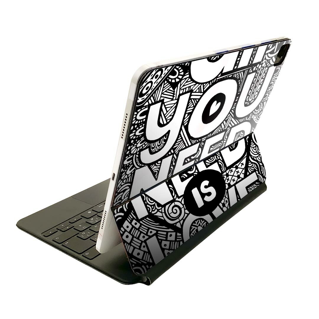 Magic Keyboard 12.9インチ iPad Pro（第4世代、第5世代、第6世代）対応 apple アップル アイパッド　全面スキンシール フル 前面　背面 保護シール 人気 014244 英語　文字　ハート