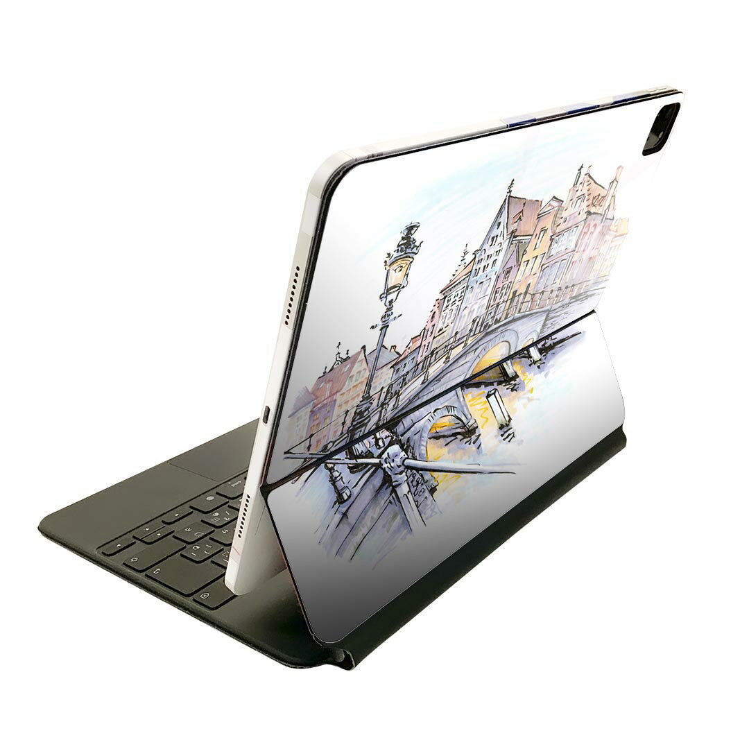 Magic Keyboard 用 スキンシール 11インチ iPad Pro用 第1-4世代 iPad Air 第4-5世代 対応 全面スキンシール フル 前面 背面 保護シール 人気 014927 手描き　街　おしゃれ