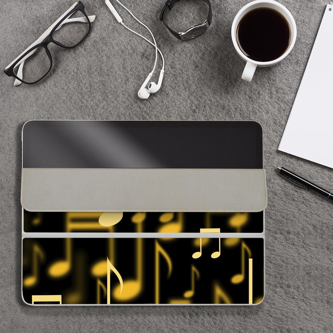 iPad Smart Folio 用 12.9インチ iPad Pro（第4世代、第5世代、第6世代）対応 apple アップル アイパッド　全面スキンシール フル 前面　背面 保護シール 人気 004652 音符　音楽　黒