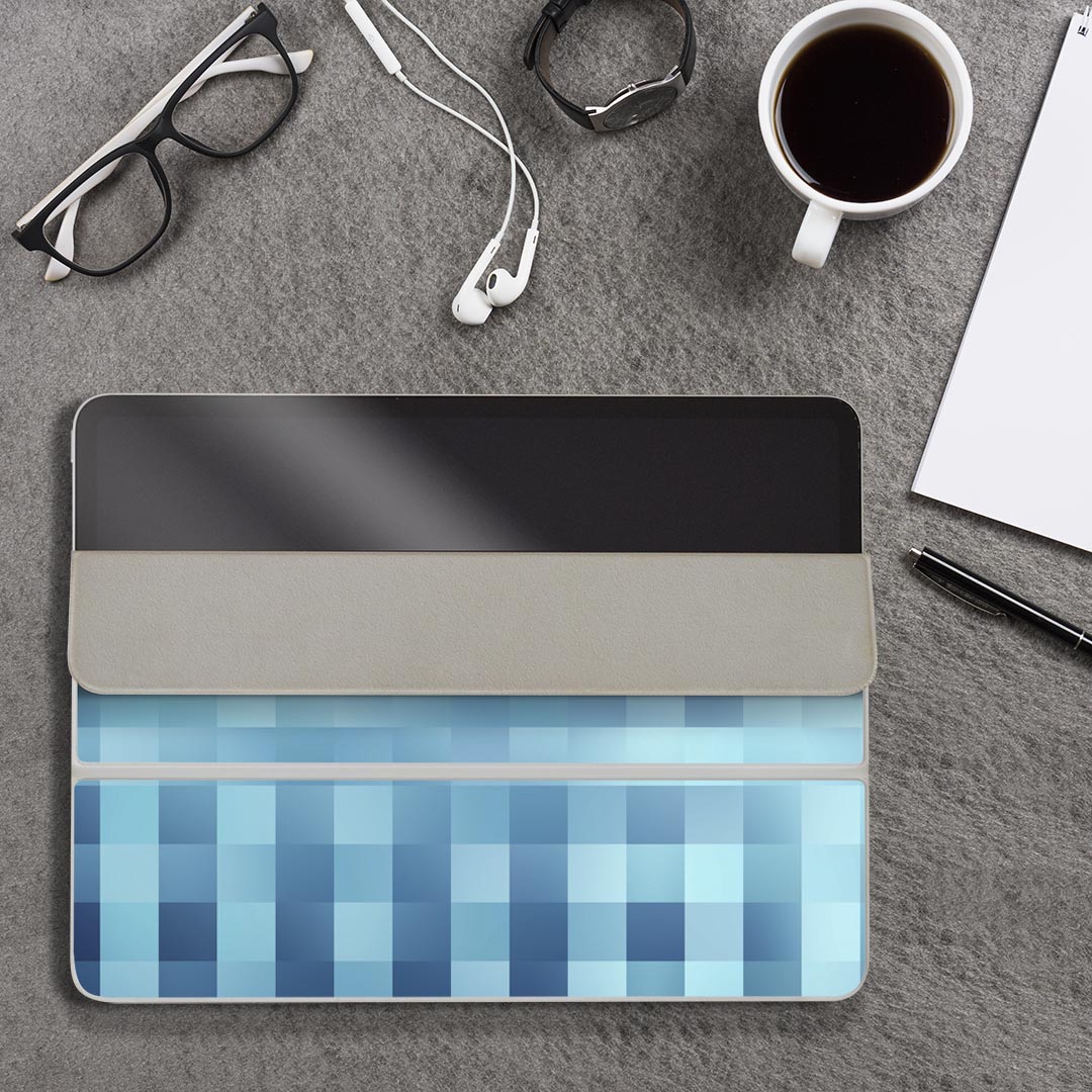 iPad Smart Folio 用 12.9インチ iPad Pro（第4世代、第5世代、第6世代）対応 apple アップル アイパッド　全面スキンシール フル 前面　背面 保護シール 人気 007335 木目 チェック　青　ブルー　模様