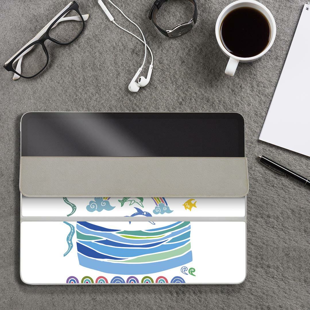 iPad Smart Folio 用 12.9インチ iPad Pro（第4世代、第5世代、第6世代）対応 apple アップル アイパッド　全面スキンシール フル 前面　背面 保護シール 人気 007994 海　イラスト　虹　イルカ