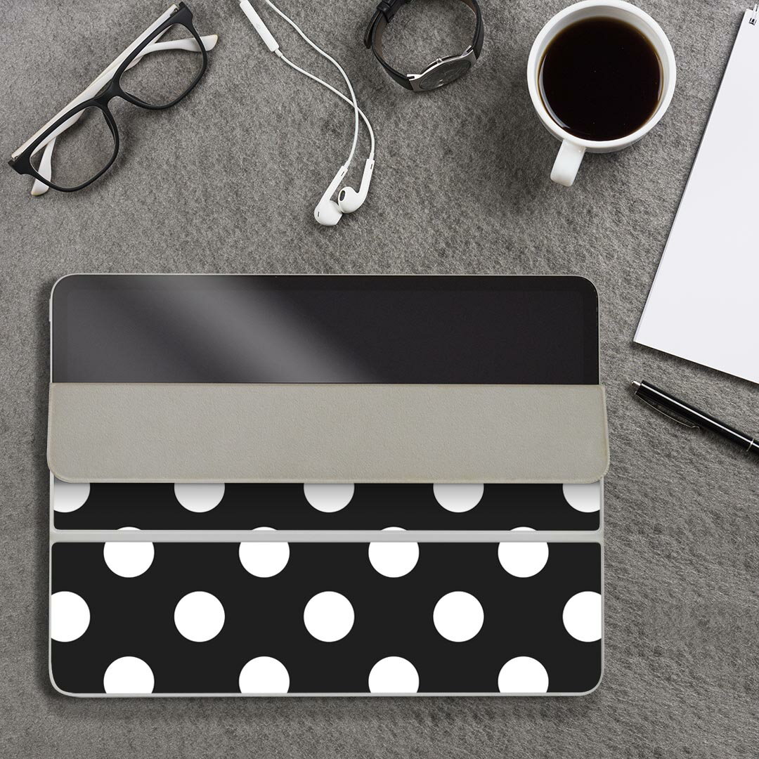 iPad Smart Folio 用 12.9インチ iPad Pro（第4世代、第5世代、第6世代）対応 apple アップル アイパッド　全面スキンシール フル 前面　背面 保護シール 人気 009093 シンプル　水玉　ドット　黒