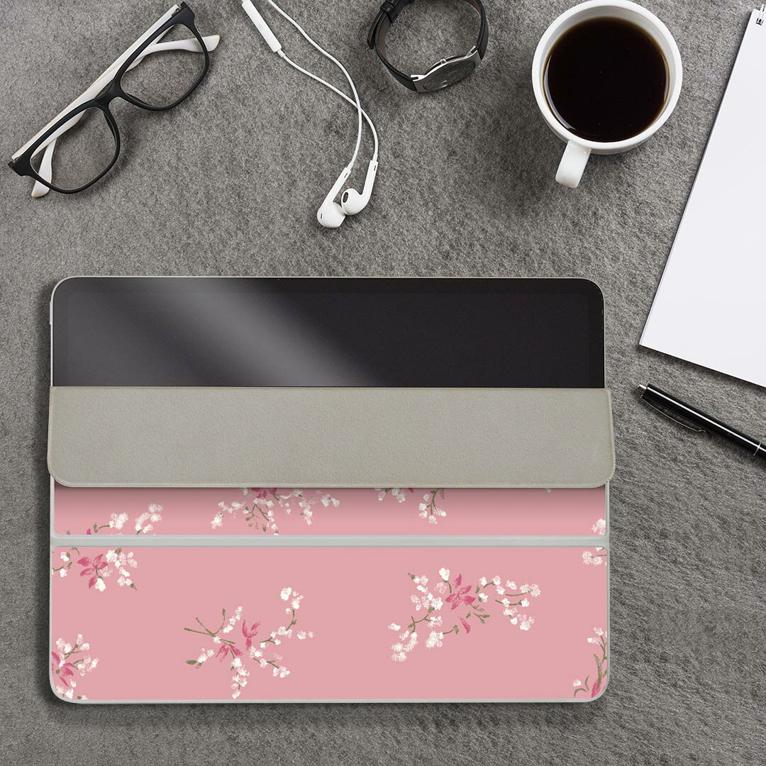 スマコレのiPad Smart Folio 用 12.9インチ iPad Pro（第4世代、第5世代、第6世代）対応 apple アップル アイパッド　全面スキンシール フル 前面　背面 保護シール 人気 011974 花　ピンク　花柄｜アングル3