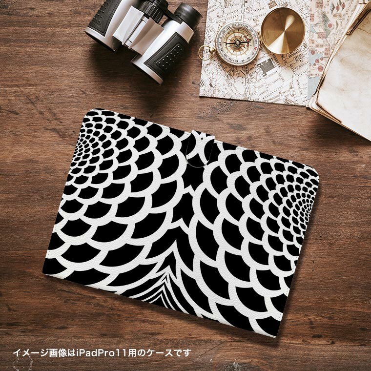 iPad10.9 第10世代 iPadPro13(M4) iPadPro11(M4) iPadPro11第1/2/3世代 iPadMini 第6世代 iPadAir第4世代 iPadAir13(M2) 用 タブレット ケース Apple アップル iPad専用ケース 手帳型 カバー 二つ折り 革 白黒　花　　模様 008754