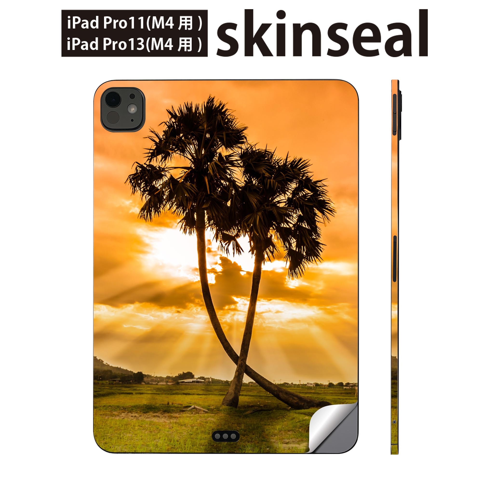 iPadPro 11(M4) iPadPro 13(M4) 2024年発売 第5世代 用 スキンシール 11インチ 13インチ ipad pro 対応 ノートパソコン カバー ケース フィルム ステッカー アクセサリー 保護 ヤシの木　日没　自然　景色　025622