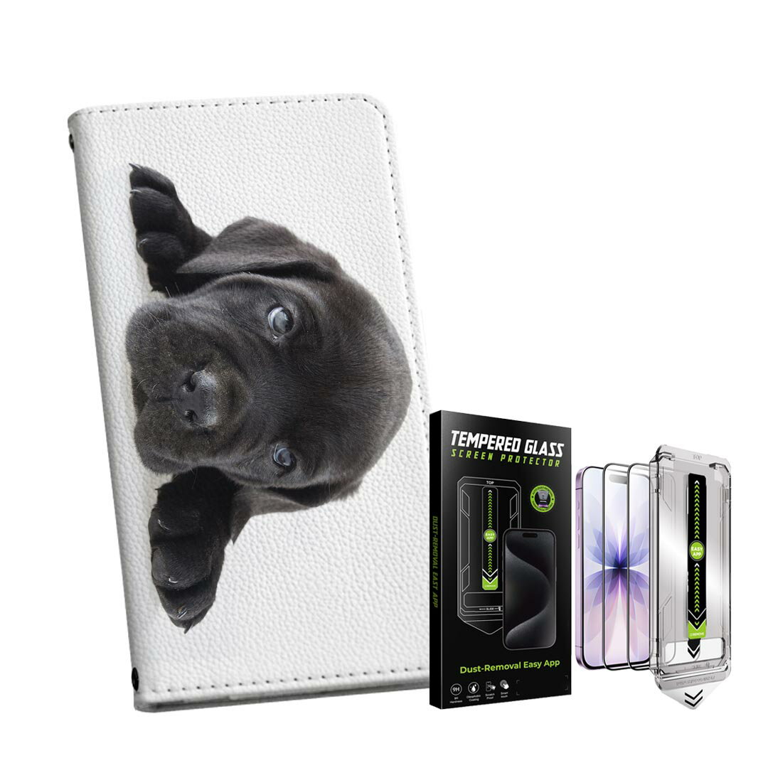 iPhone 13 6.1インチ 用 手帳型ケース ガラスフィルム 2枚 セット 各キャリア 共通対応 手帳型ケース カバー マグネット式 ピタッと閉まる レザーケース カード収納 ポケット igcase 000127 犬 黒 フレンチブルドック ダックスフント