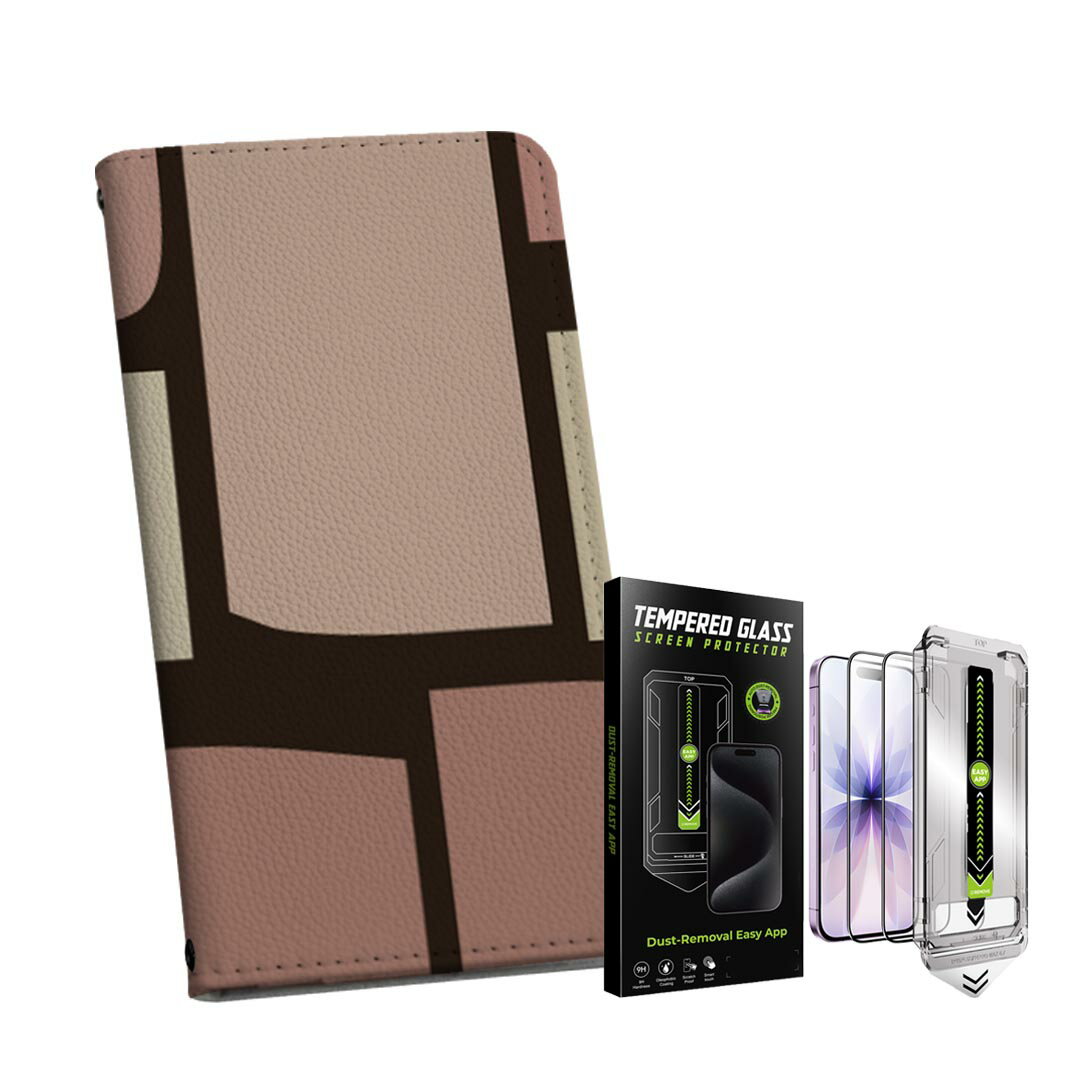 iPhone 17 用 手帳型ケース ガラスフィルム 2枚 セット 各キャリア 共通対応 手帳型ケース カバー マグネット式 ピタッと閉まる レザーケース カード収納 ポケット igcase 000365 レンガ　茶色(2.0)