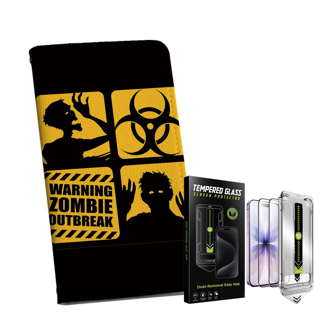 iPhone 17 用 手帳型ケース ガラスフィルム 2枚 セット 各キャリア 共通対応 手帳型ケース カバー マグネット式 ピタッと閉まる レザーケース カード収納 ポケット igcase 001202 ゾンビ　ハロウィン