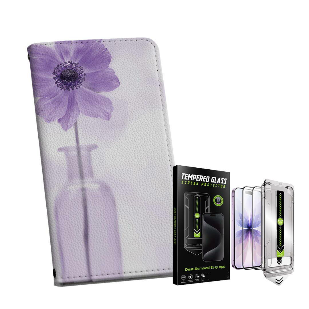 Mobile Phone Cases - iPhone 16e 用 手帳型ケース ガラスフィルム 2枚 セット 各キャリア 共通対応 手帳型ケース カバー マグネット式 ピタッと閉まる レザーケース カード収納 ポケット igcase 023165 花　フラワー　キラキラ