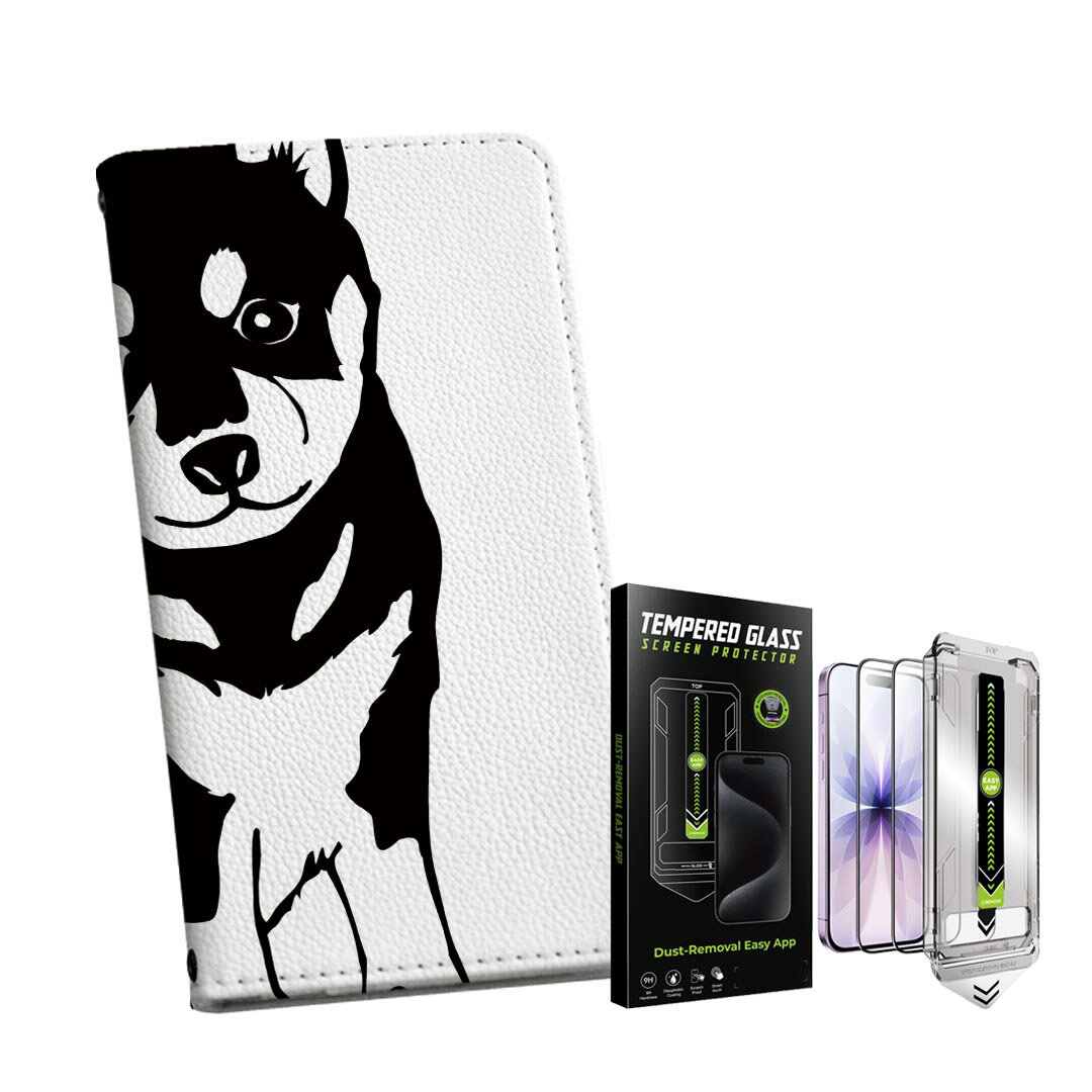 Mobile Phone Cases - iPhone Air 用 手帳型ケース ガラスフィルム 2枚 セット 各キャリア 共通対応 手帳型ケース カバー マグネット式 ピタッと閉まる レザーケース カード収納 ポケット igcase 026241 動物　犬　柴犬
