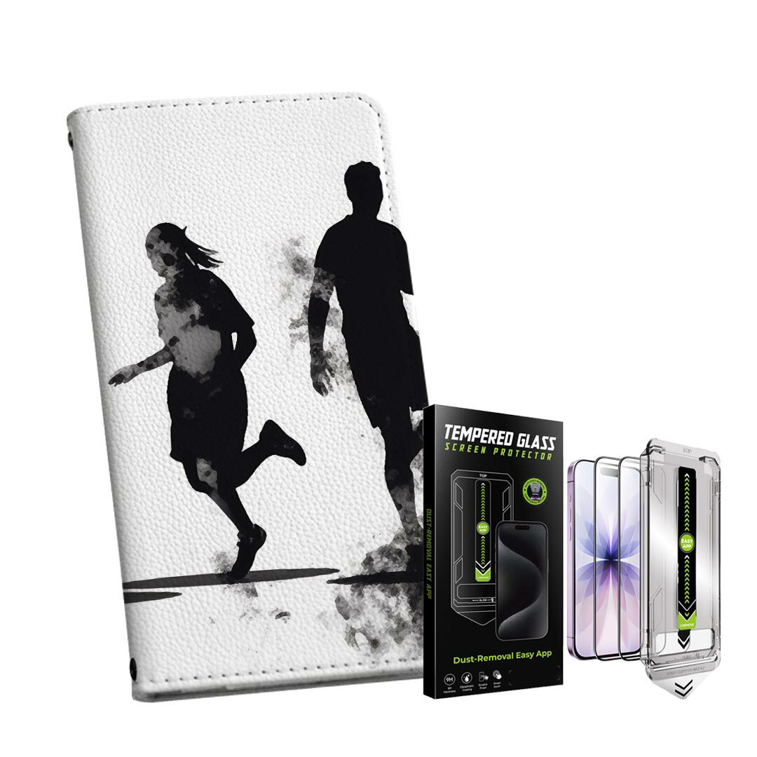 iPhone 13 6.1インチ 用 手帳型ケース ガラスフィルム 2枚 セット 各キャリア 共通対応 手帳型ケース カバー マグネット式 ピタッと閉まる レザーケース カード収納 ポケット igcase 033818 人 シルエット