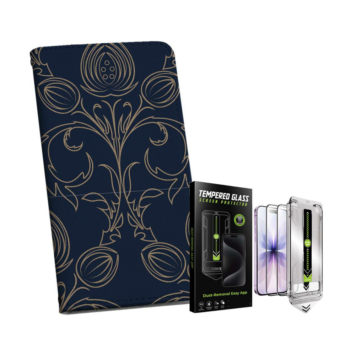 iPhone 16e 用 手帳型ケース ガラスフィルム 2枚 セット 各キャリア 共通対応 手帳型ケース カバー マグネット式 ピタッと閉まる レザーケース カード収納 ポケット igcase 004362 模様　紺(2.0)