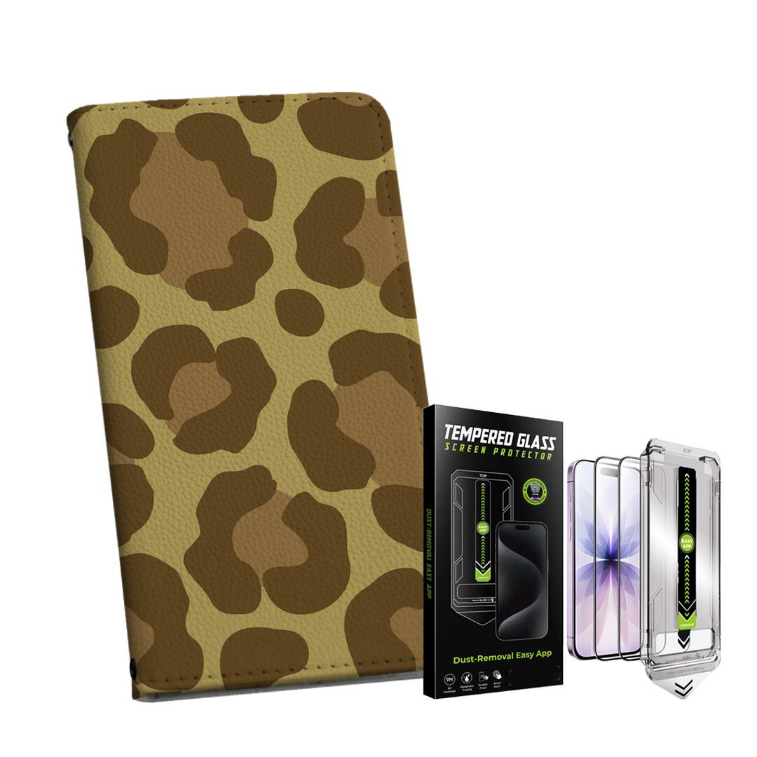 iPhone 13 6.1インチ 用 手帳型ケース ガラスフィルム 2枚 セット 各キャリア 共通対応 手帳型ケース カバー マグネット式 ピタッと閉まる レザーケース カード収納 ポケット igcase 007093 ヒョウ柄 模様