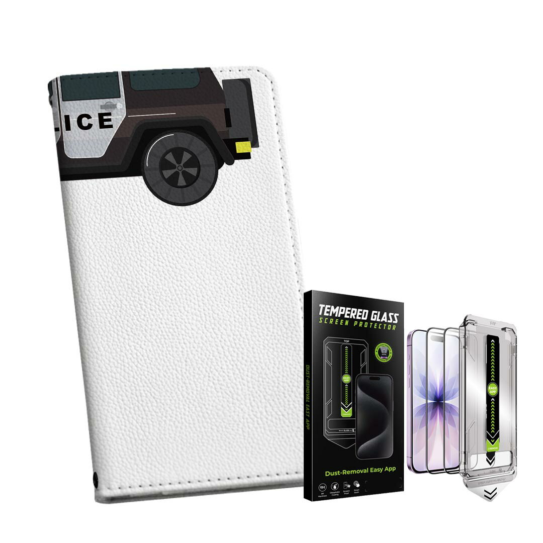 iPhone 17 用 手帳型ケース ガラスフィルム 2枚 セット 各キャリア 共通対応 手帳型ケース カバー マグネット式 ピタッと閉まる レザーケース カード収納 ポケット igcase 017511 アメリカ　police　車