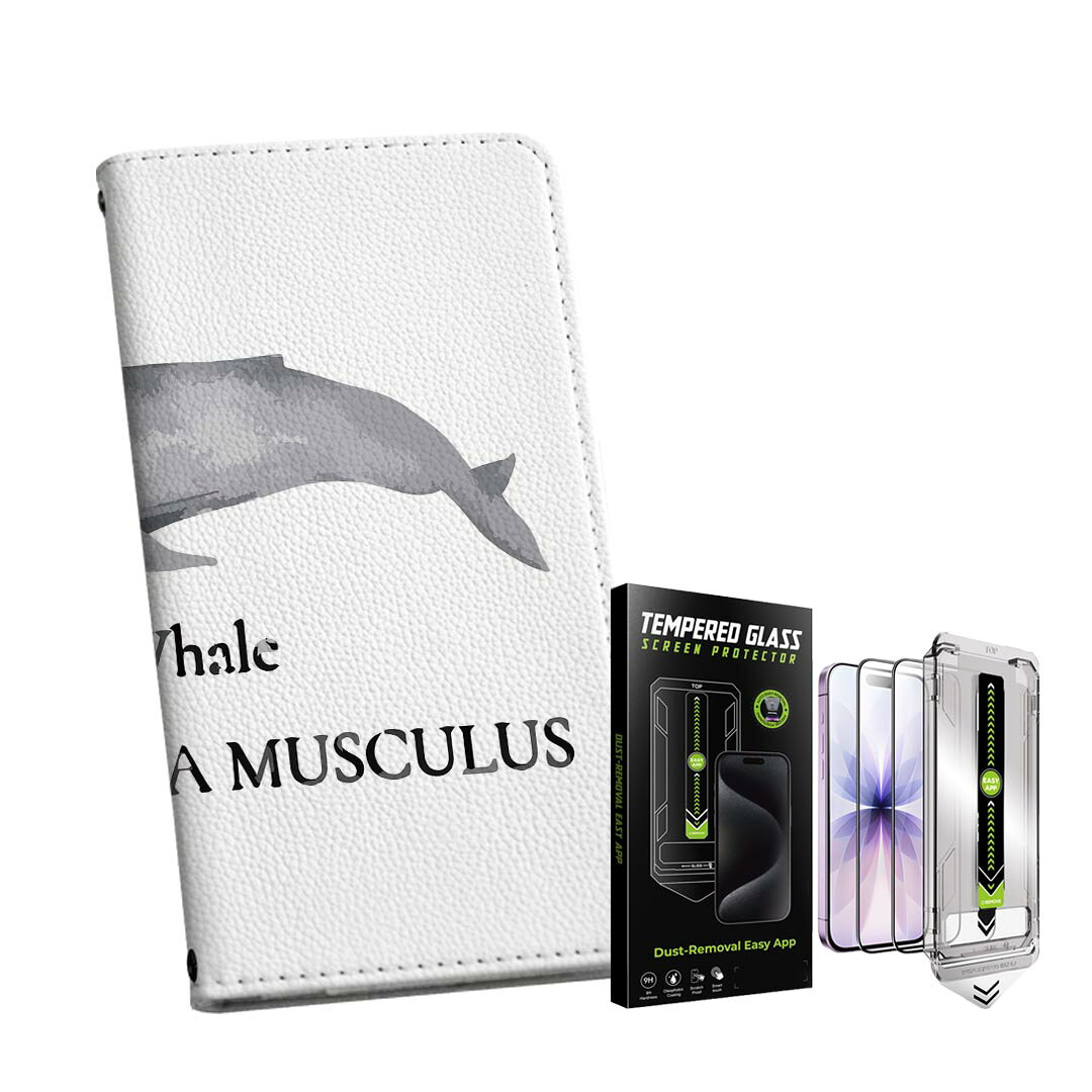 iPhone14 6.1インチ 専用 各キャリア iPhone 14 手帳型ケース ガラスフィルム 2枚 セット 共通対応 手帳型ケース カバー マグネット式 ピタッと閉まる レザーケース カード収納 ポケット igcase 019741 海の生物 シロナガスクジラ blue whale