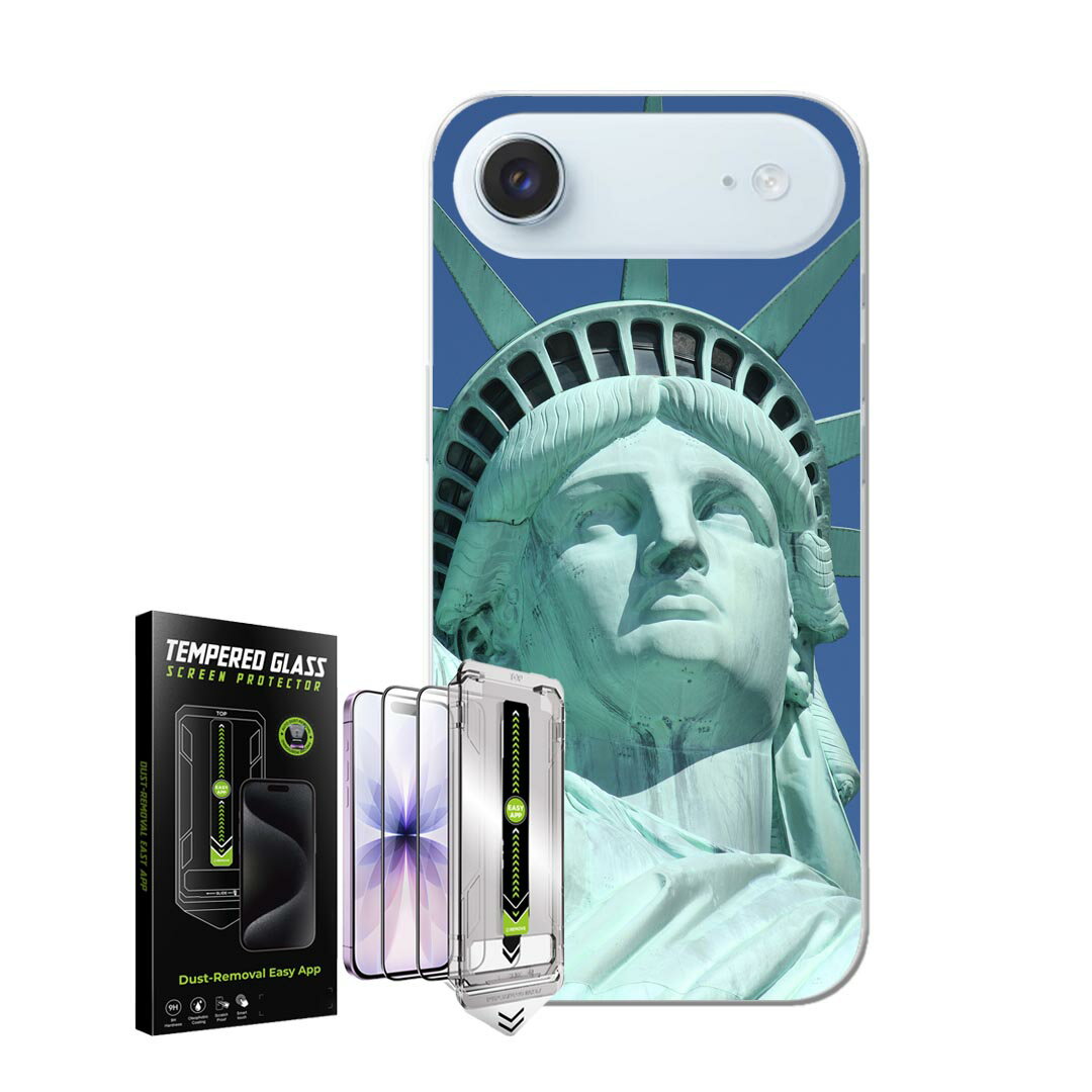 iPhone Air 用 スマホカバー ガラスフィルム 2枚 セット 各キャリア 共通対応 ケース カバー ハードケース igcase 000162 自由の女神　アメリカ　銅像