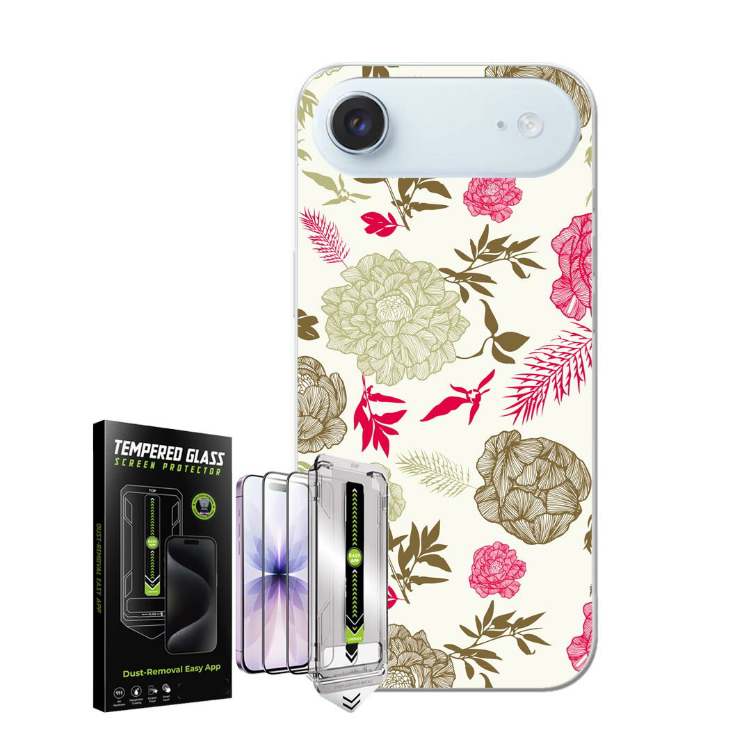 iPhone Air 用 スマホカバー ガラスフィルム 2枚 セット 各キャリア 共通対応 ケース カバー ハードケース igcase 003762 花　　ピンク