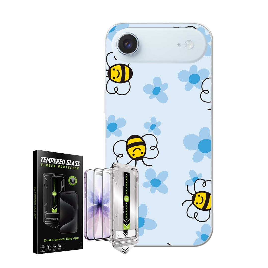 樂天商城 - iPhone Air 用 スマホカバー ガラスフィルム 2枚 セット 各キャリア 共通対応 ケース カバー ハードケース igcase 003891 キャラクター　花　青
