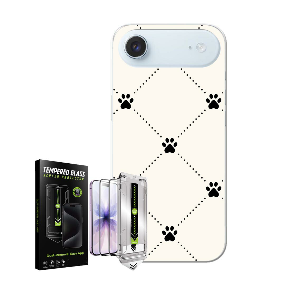 樂天商城 - iPhone Air 用 スマホカバー ガラスフィルム 2枚 セット 各キャリア 共通対応 ケース カバー ハードケース igcase 008215 足跡　白黒　ブラック　模様