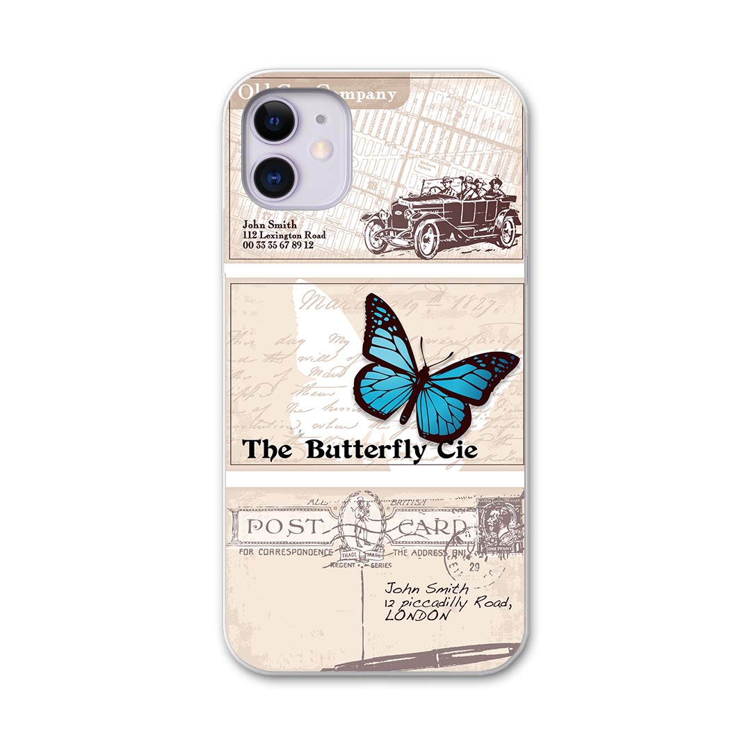 iPhone11 6.1インチ 専用 ソフトケース docomo ドコモ ソフトケース スマホカバー スマホケース ケース カバー tpu 000145 クール ラグジュアリー 蝶　はがき　茶色