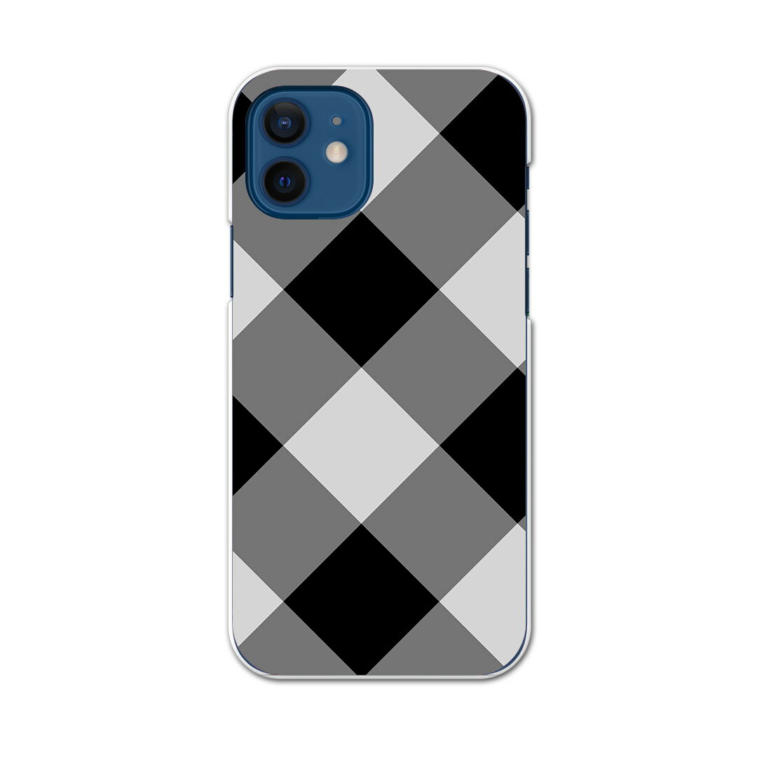iPhone12 Pro Max 6.7インチ 専用ケース ハードケース アイフォン12 pro max 用カバー igcase 各キャリア対応 スマホカバー カバー ケース pc ハードケース 003737 チェック・ボーダー チェック　白　黒
