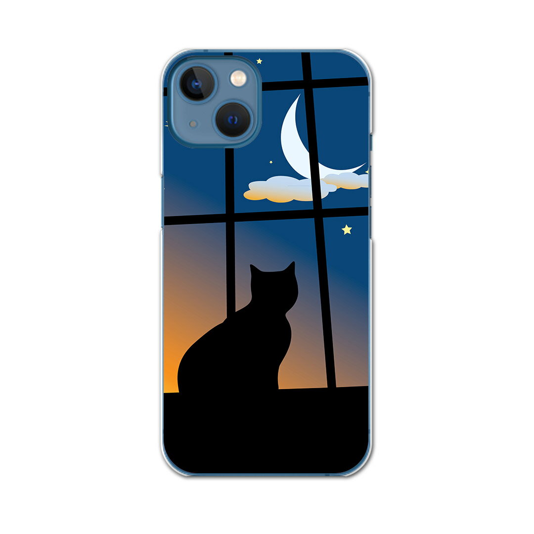 乐天商城 - iPhone13 mini 5.4インチ 専用ハードケース アイフォン13 mini 用カバー igcase 各キャリア対応 スマホカバー カバー ケース pc ハードケース 001048 アニマル 猫　三日月