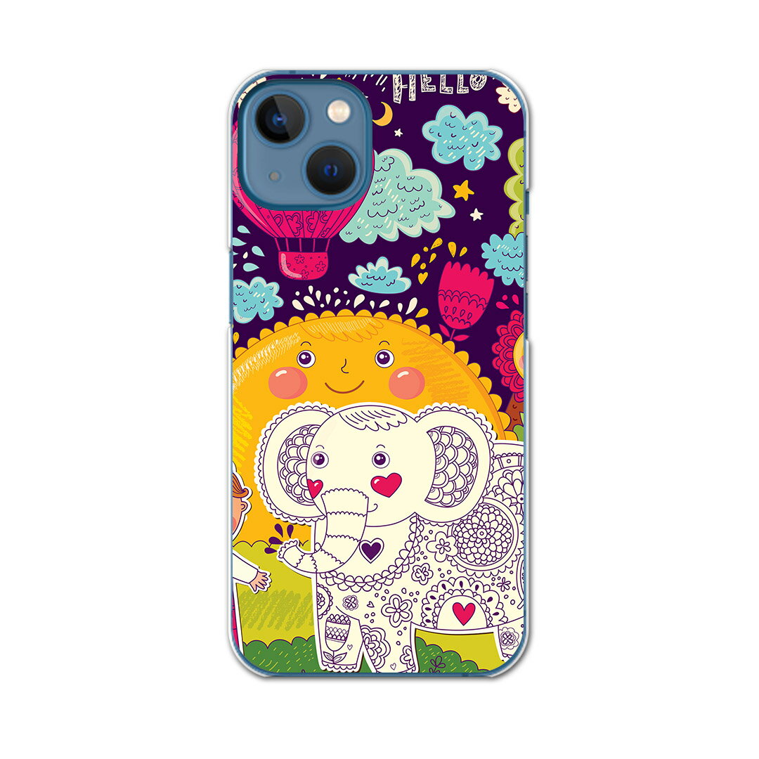 iPhone13 mini 5.4インチ 専用ハードケース アイフォン13 mini 用カバー igcase 各キャリア対応 スマホカバー カバー ケース pc ハードケース 005334 ラブリー イラスト　太陽　ぞう　花