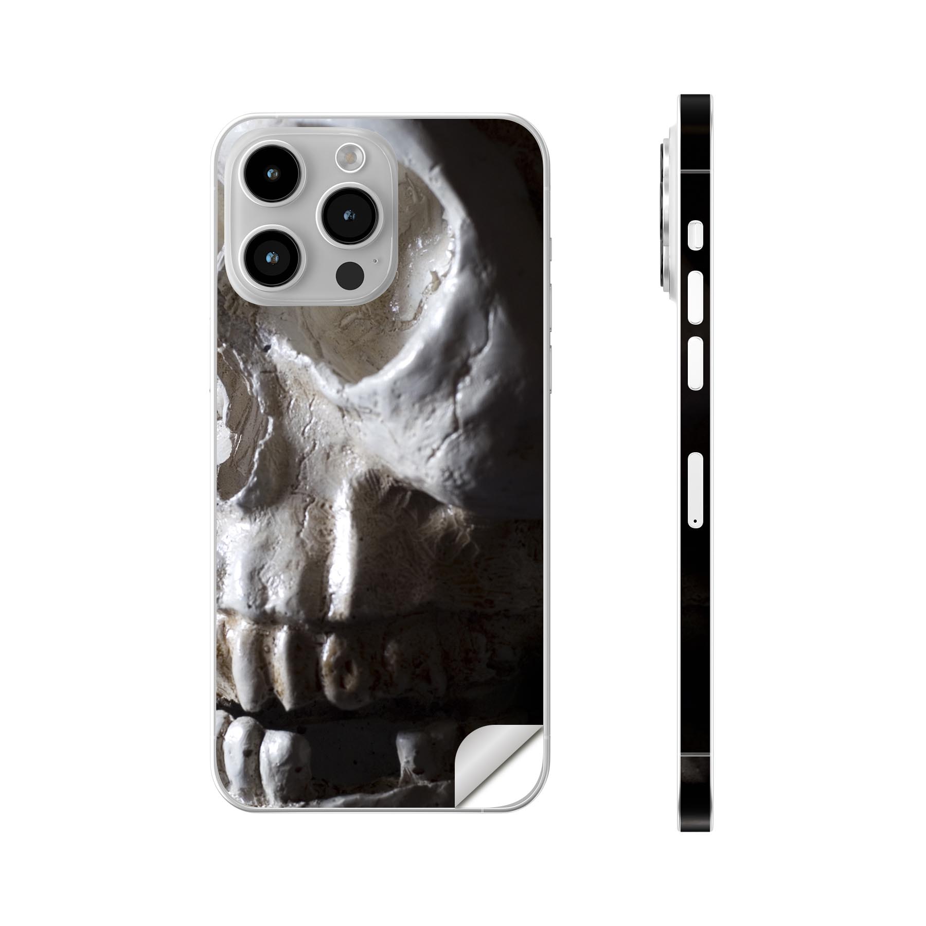 iPhone14 iPhone15 用 スキンシール 全面スキンシール フル 背面 側面 ステッカー 保護シール iphone14plus iphone14pro iphone14promax iphone15plus iphone15pro iphone15promax 各種対応 がいこつ 黒 000010