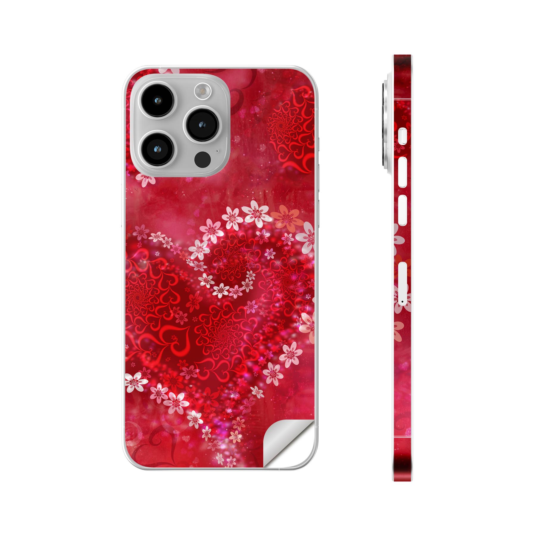 iPhone14 iPhone15 用 スキンシール 全面スキンシール フル 背面 側面 ステッカー 保護シール iphone14plus iphone14pro iphone14promax iphone15plus iphone15pro iphone15promax 各種対応 ハート　花　000816