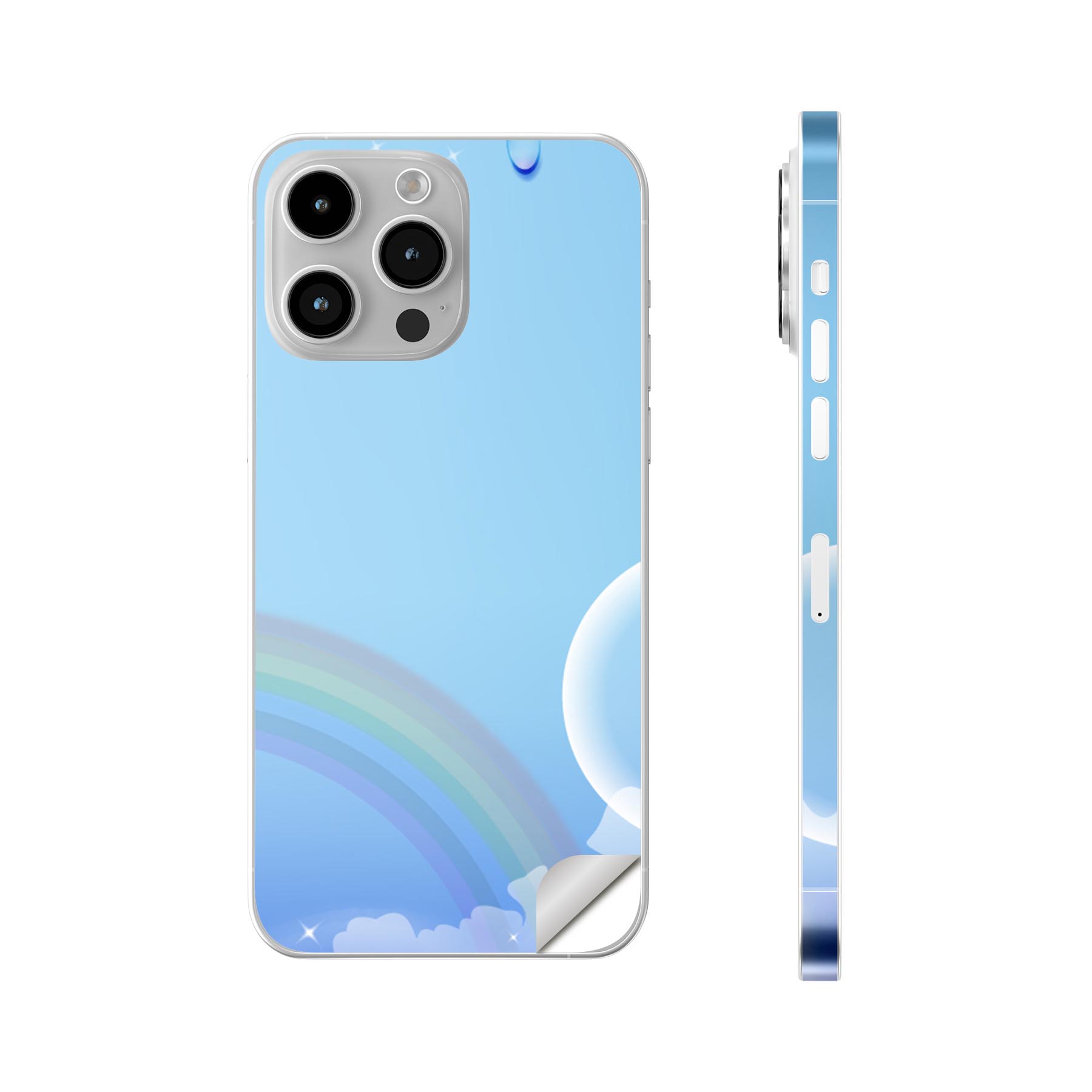 iPhone14 iPhone15 用 スキンシール 全面スキンシール フル 背面 側面 ステッカー 保護シール iphone14plus iphone14pro iphone14promax iphone15plus iphone15pro iphone15promax 各種対応 青空　虹　001399