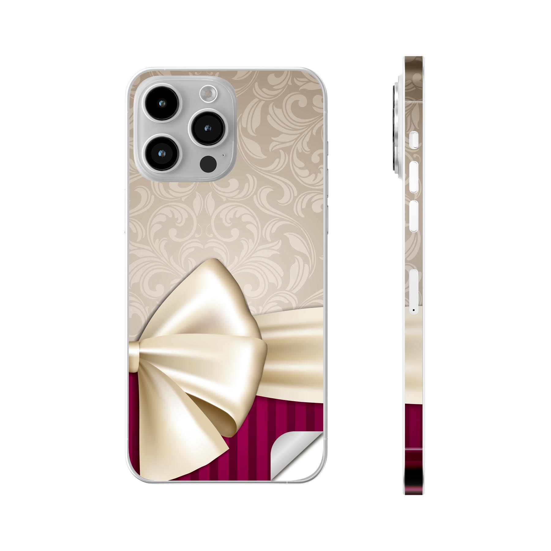 iPhone14 iPhone15 用 スキンシール 全面スキンシール フル 背面 側面 ステッカー 保護シール iphone14plus iphone14pro iphone14promax iphone15plus iphone15pro iphone15promax 各種対応 リボン　ペイズリー　001614