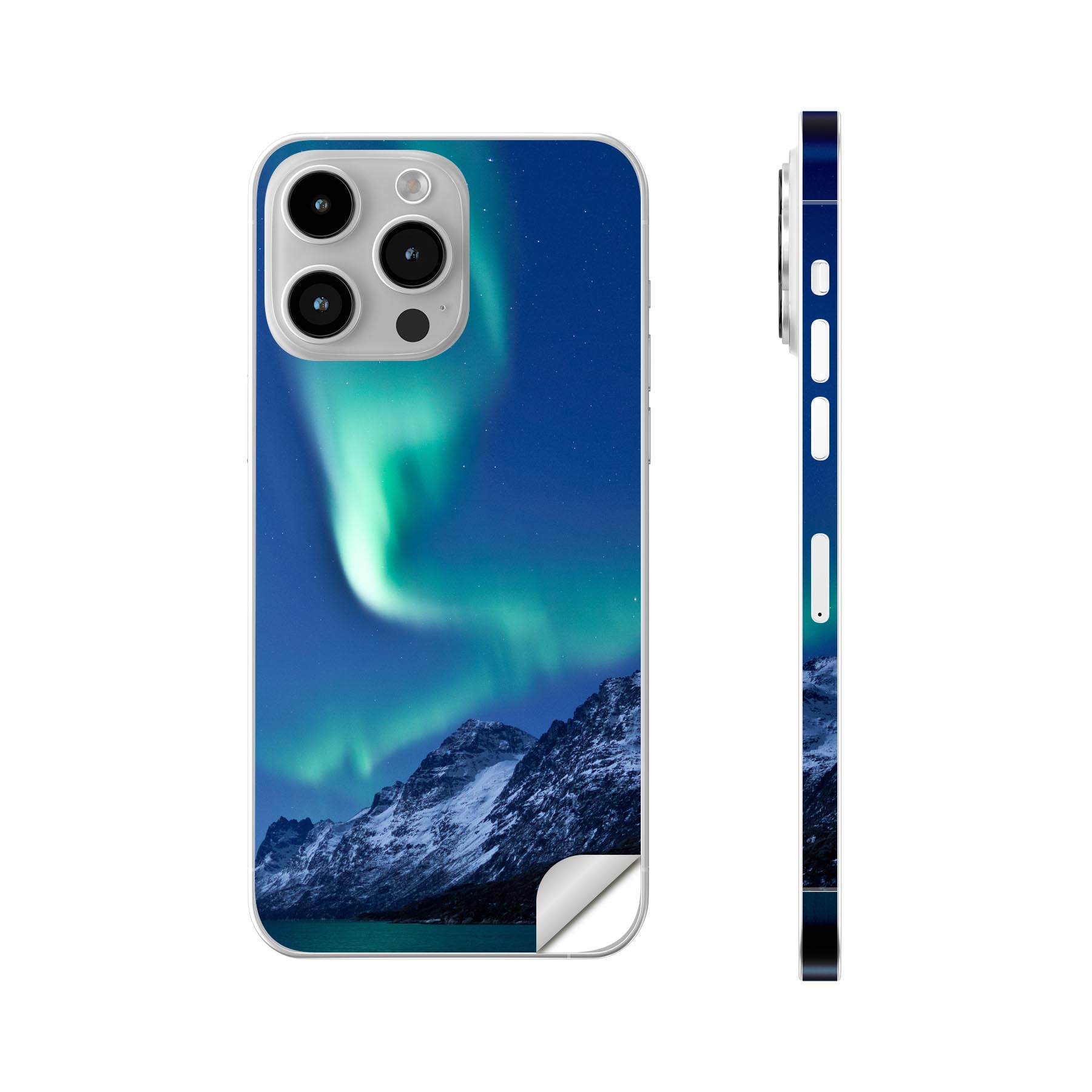 iPhone14 iPhone15 用 スキンシール 全面スキンシール フル 背面 側面 ステッカー 保護シール iphone14plus iphone14pro iphone14promax iphone15plus iphone15pro iphone15promax 各種対応 オーロラ　景色　風景　002450