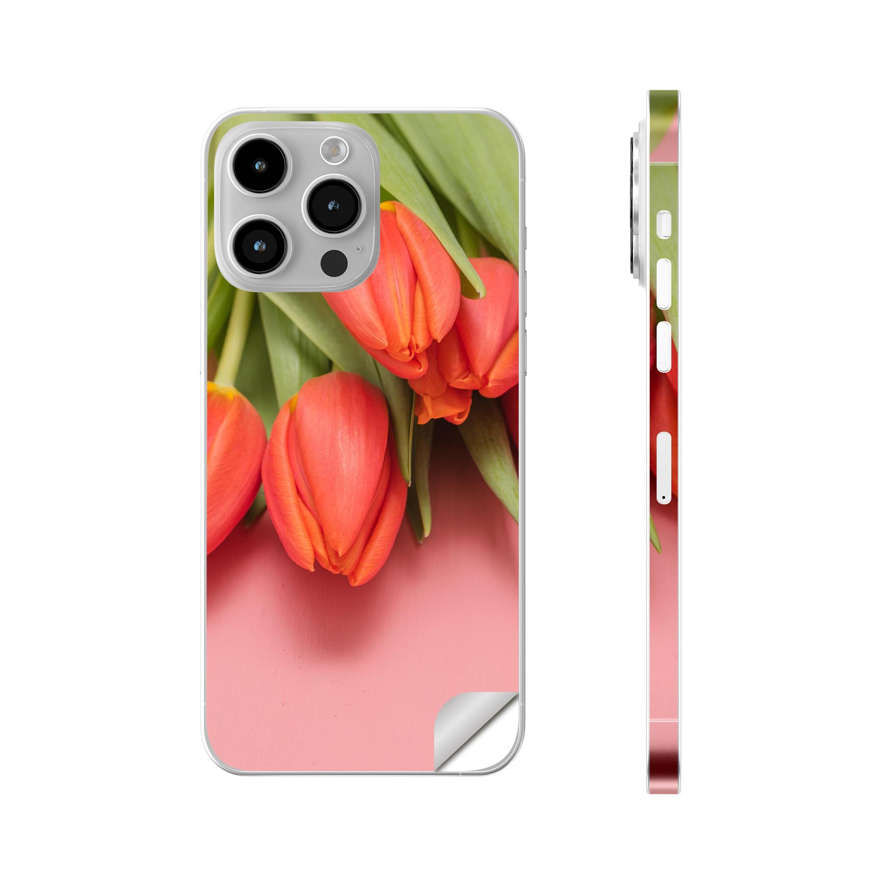 iPhone14 iPhone15 用 スキンシール 全面スキンシール フル 背面 側面 ステッカー 保護シール iphone14plus iphone14pro iphone14promax iphone15plus iphone15pro iphone15promax 各種対応 花 フラワー チューリップ 写真 023309