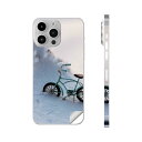 iPhone14 iPhone15 用 スキンシール 全面スキンシール フル 背面 側面 ステッカー 保護シール iphone14plus iphone14pro iphone14promax iphone15plus iphone15pro iphone15promax 各種対応 雪 自転車 023566