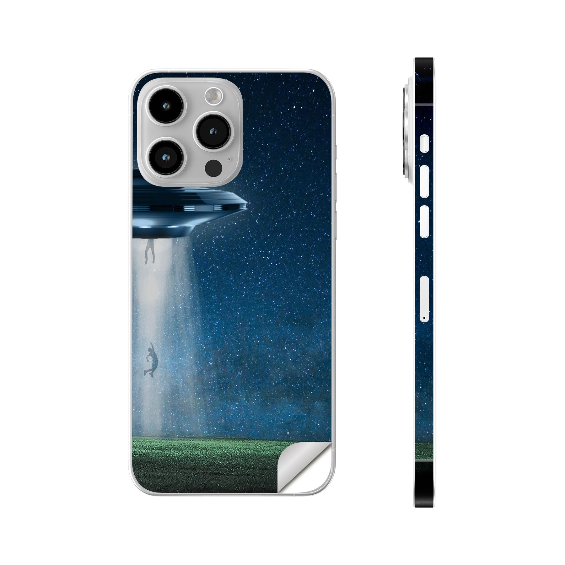 iPhone14 iPhone15 用 スキンシール 全面スキンシール フル 背面 側面 ステッカー 保護シール iphone14plus iphone14pro iphone14promax iphone15plus iphone15pro iphone15promax 各種対応 宇宙人 UFO 月 023817