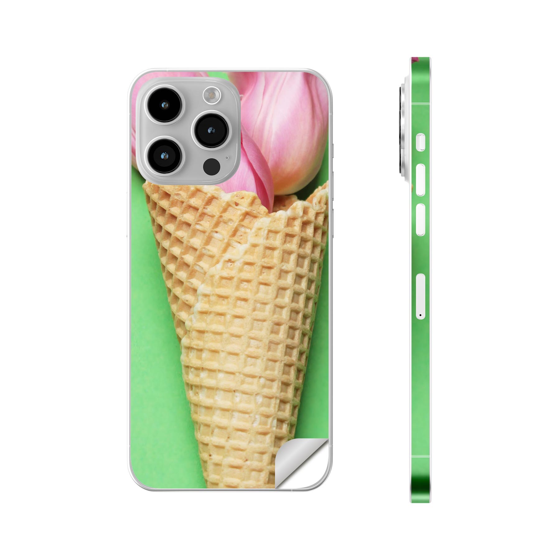 iPhone14 iPhone15 用 スキンシール 全面スキンシール フル 背面 側面 ステッカー 保護シール iphone14plus iphone14pro iphone14promax iphone15plus iphone15pro iphone15promax 各種対応 花 フラワー チューリップ アイス 023915