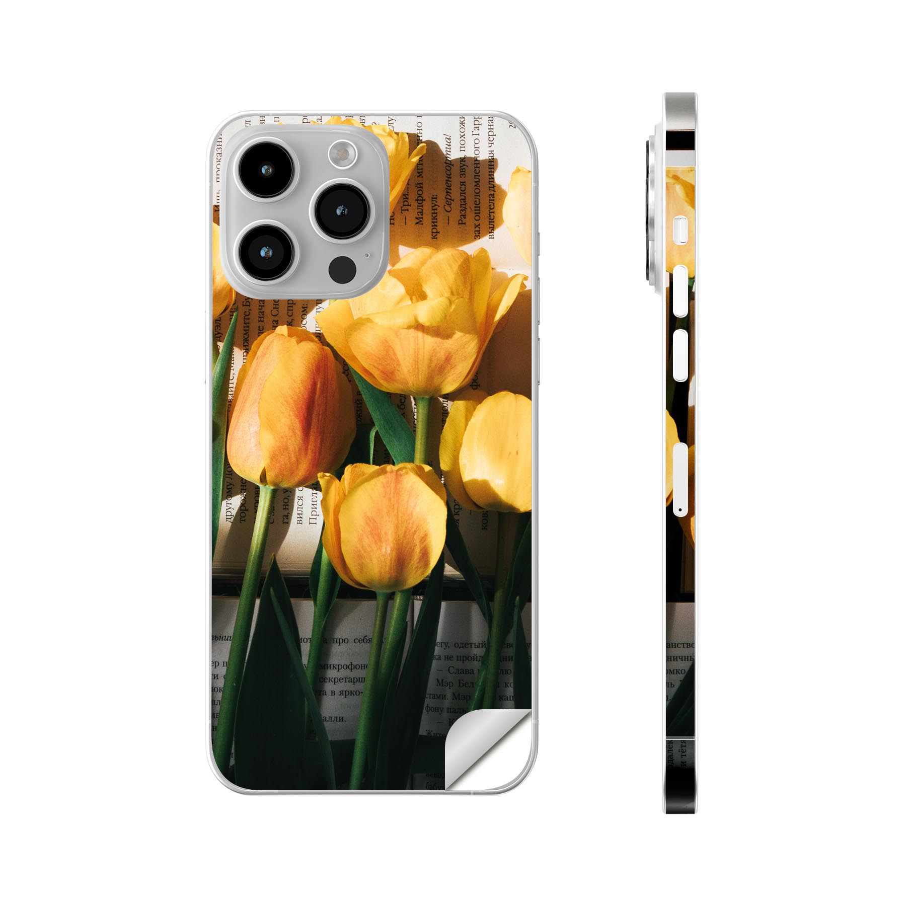 iPhone14 iPhone15 用 スキンシール 全面スキンシール フル 背面 側面 ステッカー 保護シール iphone14plus iphone14pro iphone14promax iphone15plus iphone15pro iphone15promax 各種対応 花 フラワー チューリップ 023918