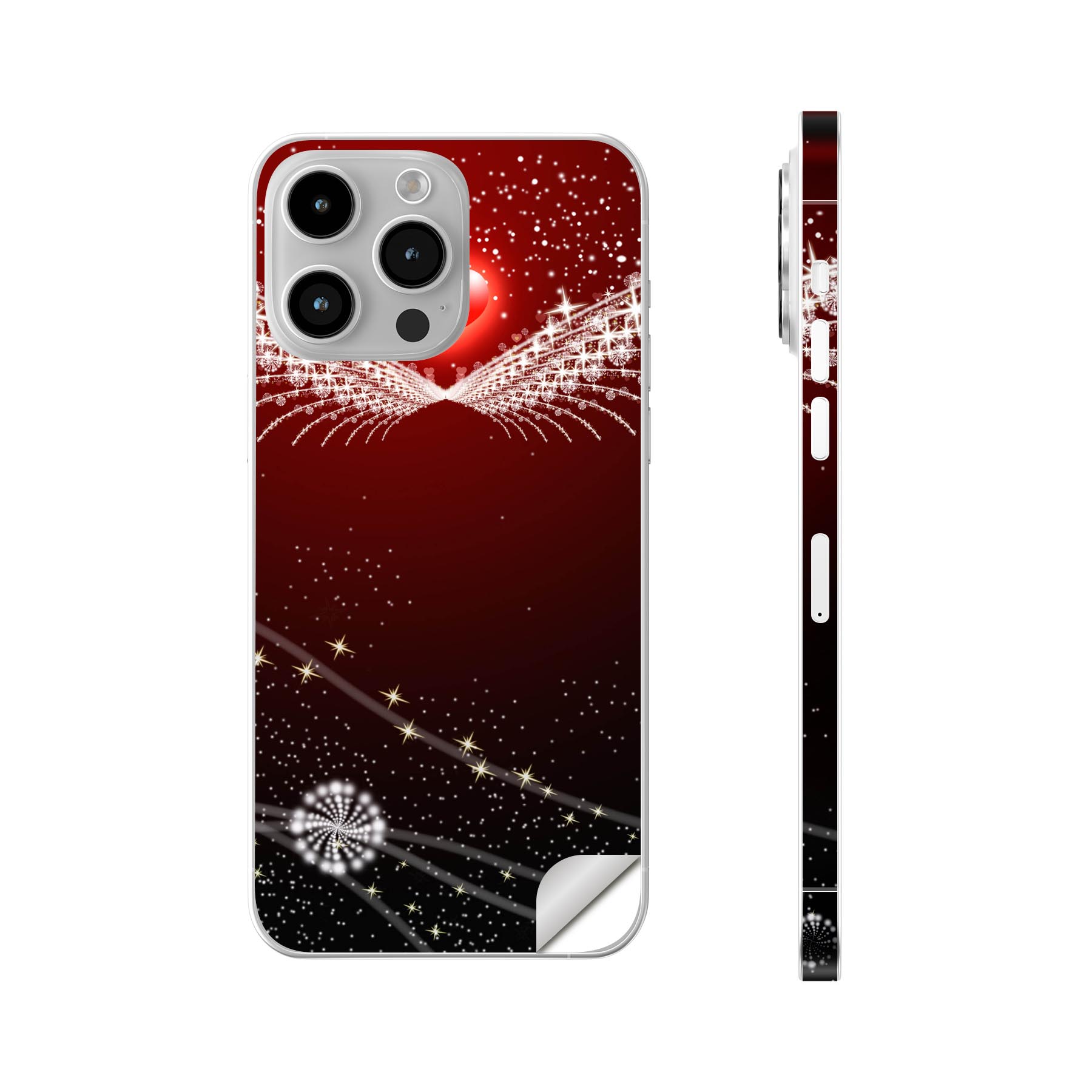 iPhone14 iPhone15 用 スキンシール 全面スキンシール フル 背面 側面 ステッカー 保護シール iphone14plus iphone14pro iphone14promax iphone15plus iphone15pro iphone15promax 各種対応 ハート　羽　翼　004822