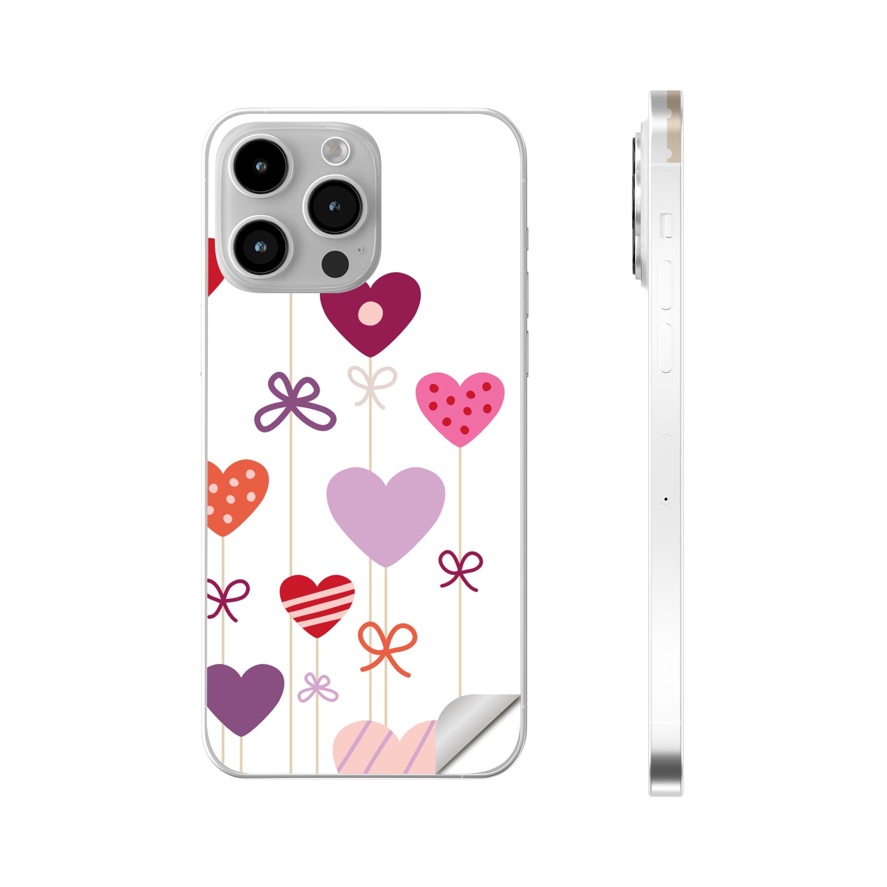 iPhone14 iPhone15 用 スキンシール 全面スキンシール フル 背面 側面 ステッカー 保護シール iphone14plus iphone14pro iphone14promax iphone15plus iphone15pro iphone15promax 各種対応 ハート　風船　水玉　005245