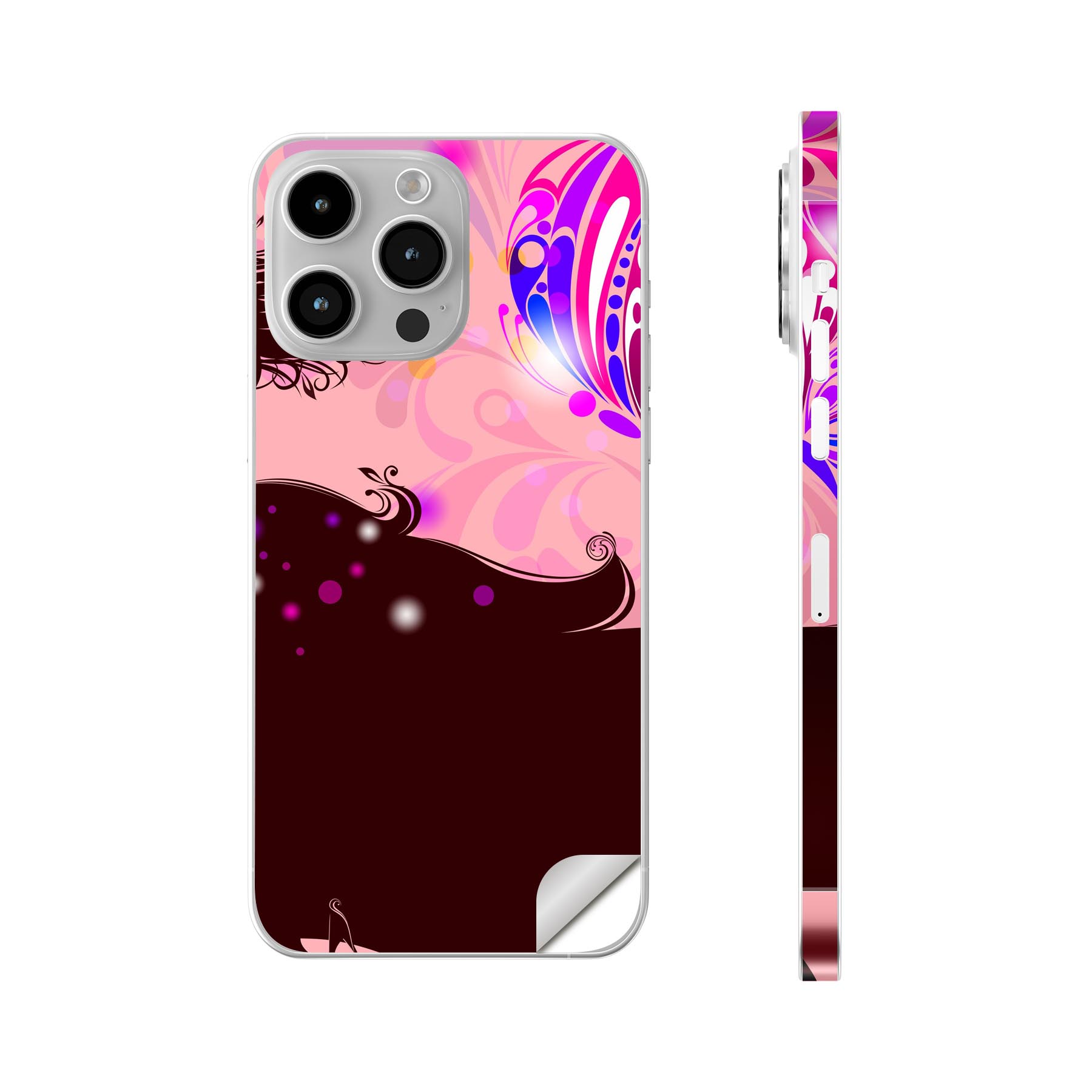 iPhone14 iPhone15 用 スキンシール 全面スキンシール フル 背面 側面 ステッカー 保護シール iphone14plus iphone14pro iphone14promax iphone15plus iphone15pro iphone15promax 各種対応 蝶　人物　005423