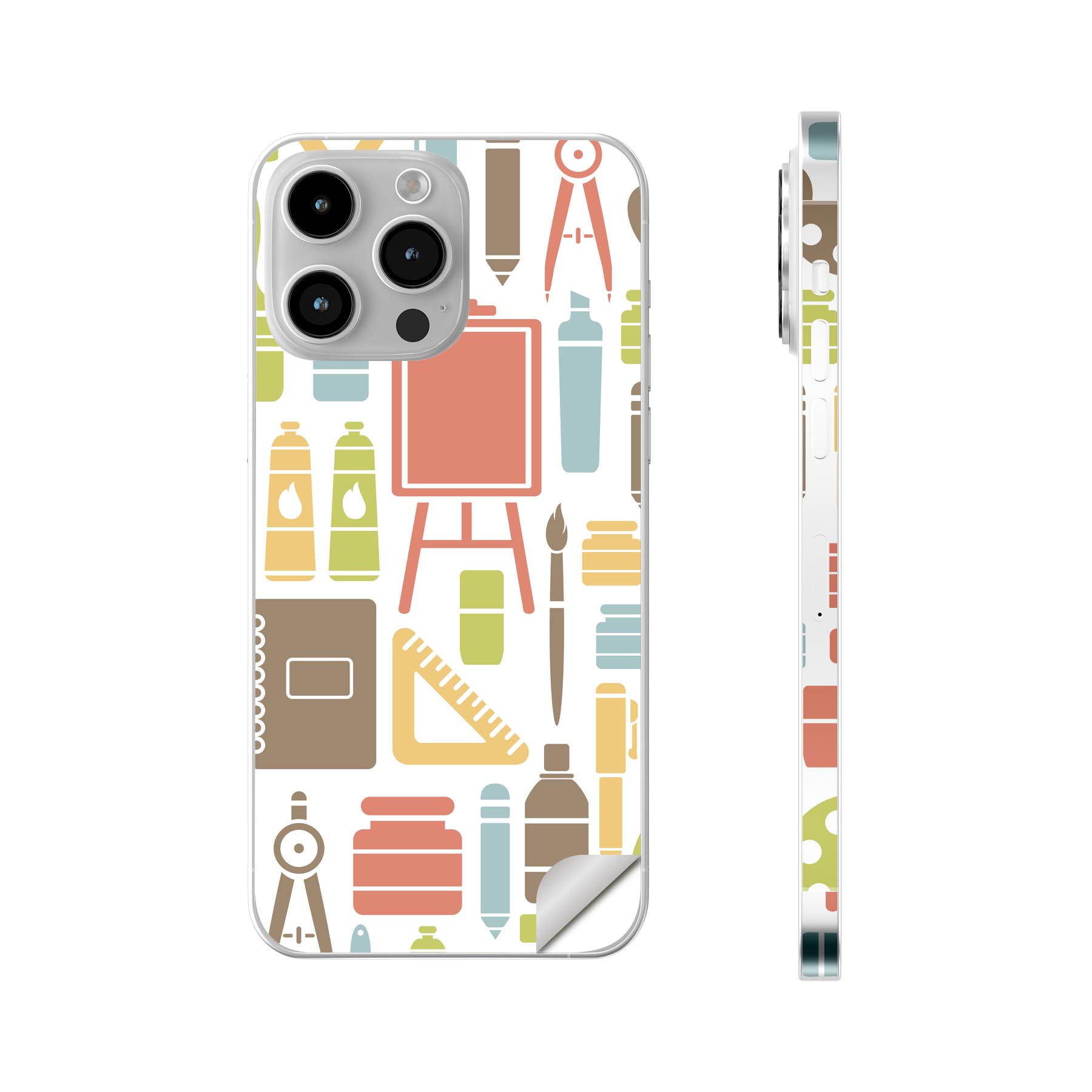 iPhone14 iPhone15 用 スキンシール 全面スキンシール フル 背面 側面 ステッカー 保護シール iphone14plus iphone14pro iphone14promax iphone15plus iphone15pro iphone15promax 各種対応 絵の具　美術　イラスト　006061