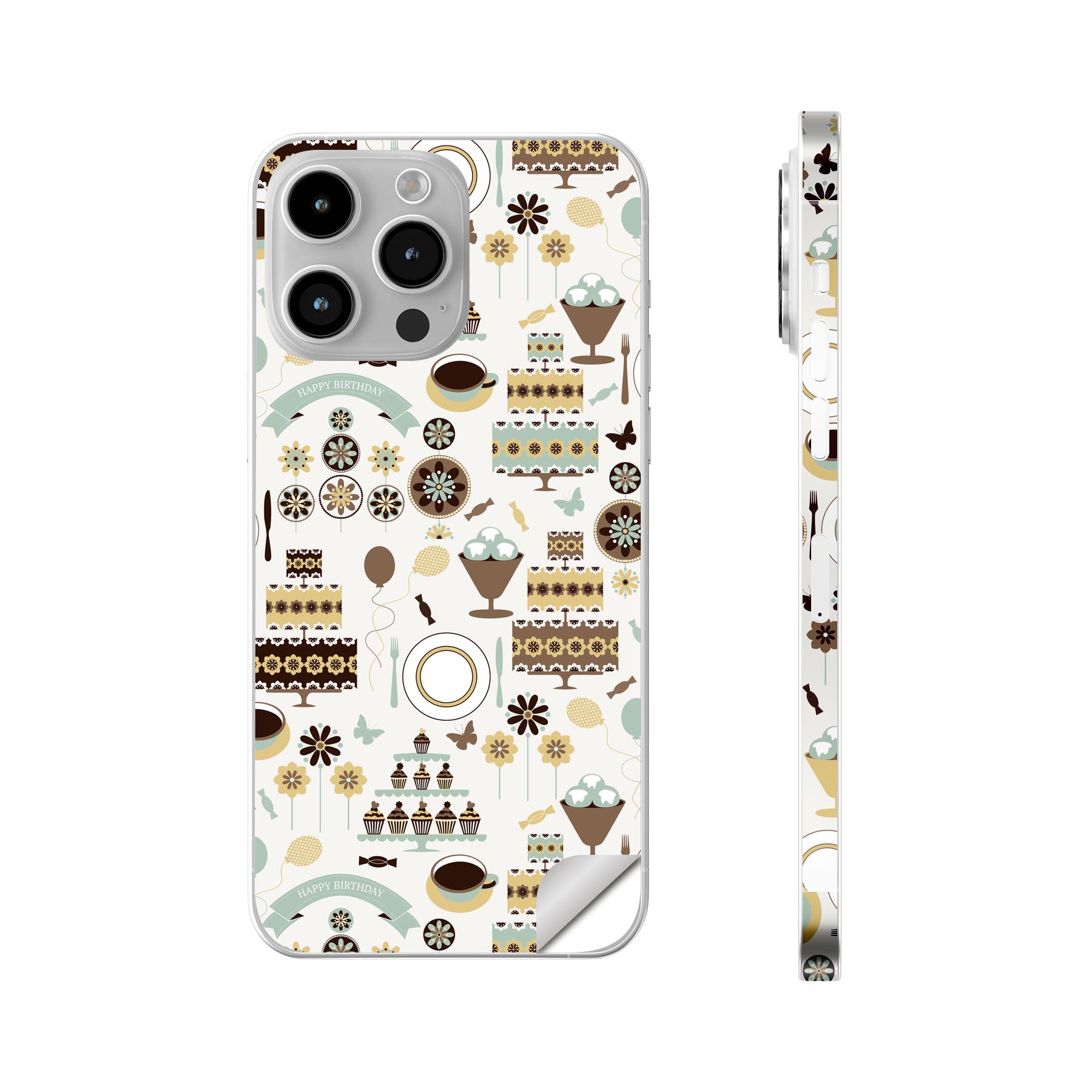 iPhone14 iPhone15 用 スキンシール 全面スキンシール フル 背面 側面 ステッカー 保護シール iphone14plus iphone14pro iphone14promax iphone15plus iphone15pro iphone15promax 各種対応 食器　模様　006770