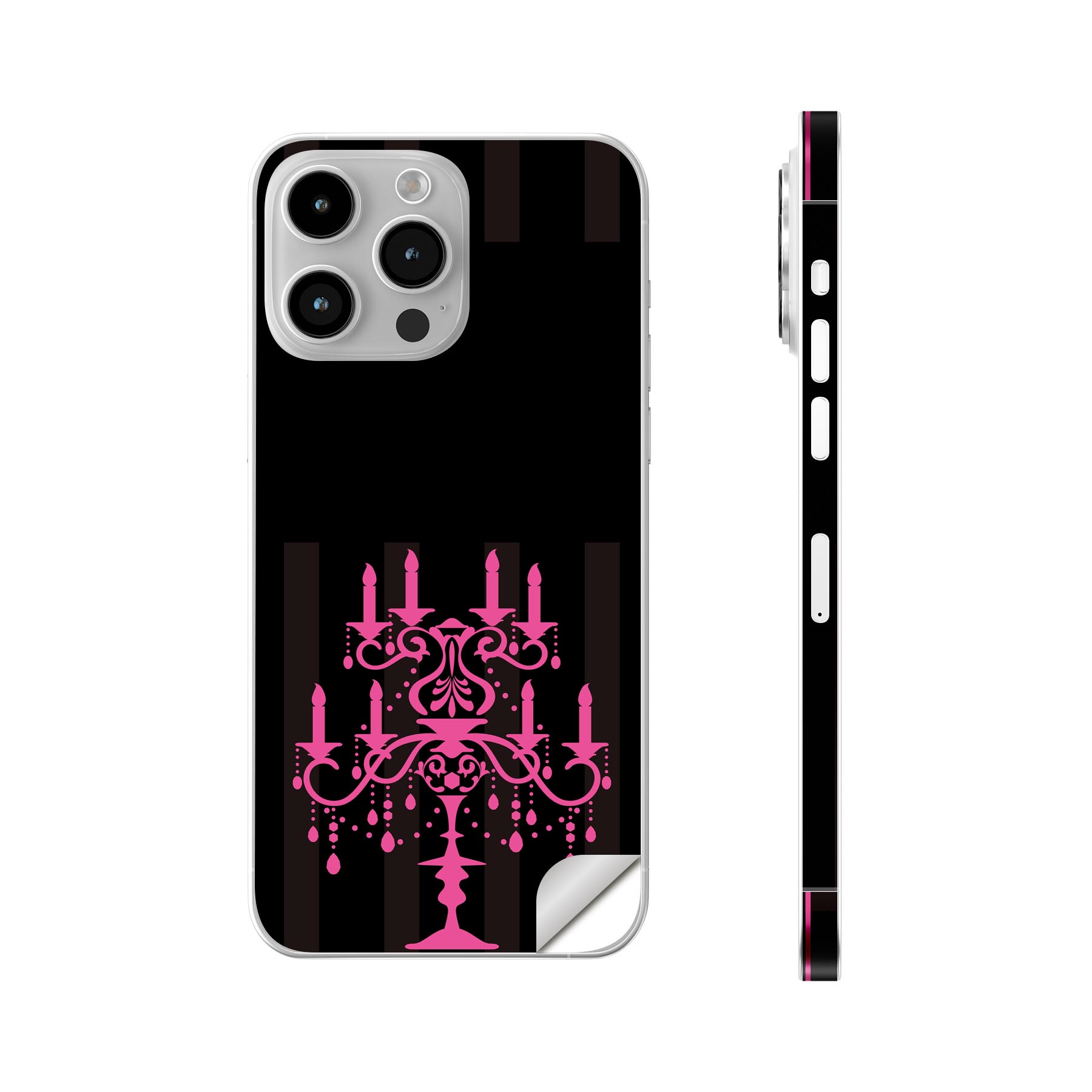 iPhone14 iPhone15 用 スキンシール 全面スキンシール フル 背面 側面 ステッカー 保護シール iphone14plus iphone14pro iphone14promax iphone15plus iphone15pro iphone15promax 各種対応 蝋燭 ピンク 007262