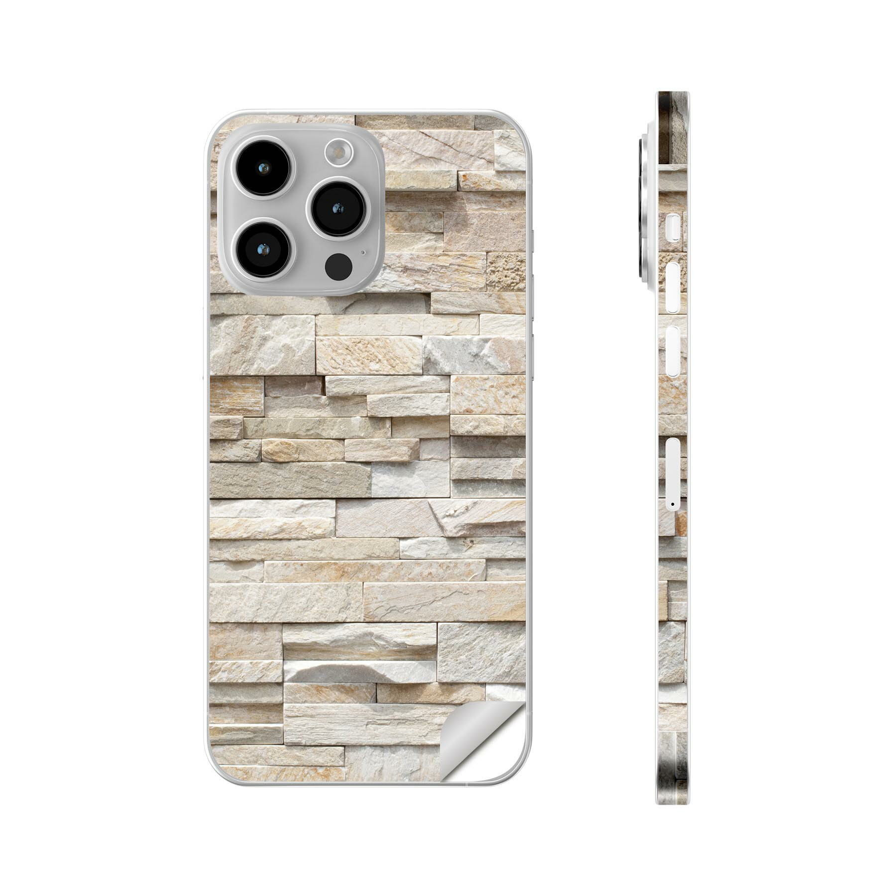 iPhone14 iPhone15 用 スキンシール 全面スキンシール フル 背面 側面 ステッカー 保護シール iphone14plus iphone14pro iphone14promax iphone15plus iphone15pro iphone15promax 各種対応 レンガ　写真　石　008338