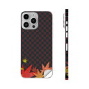 iPhone14 iPhone15 用 スキンシール 全面スキンシール フル 背面 側面 ステッカー 保護シール iphone14plus iphone14pro iphone14promax iphone15plus iphone15pro iphone15promax 各種対応 秋 赤 レッド 市松模様 紅葉 008537