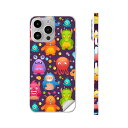 iPhone14 iPhone15 用 スキンシール 全面スキンシール フル 背面 側面 ステッカー 保護シール iphone14plus iphone14pro iphone14promax iphone15plus iphone15pro iphone15promax 各種対応 モンスター カラフル キャラクター 008664