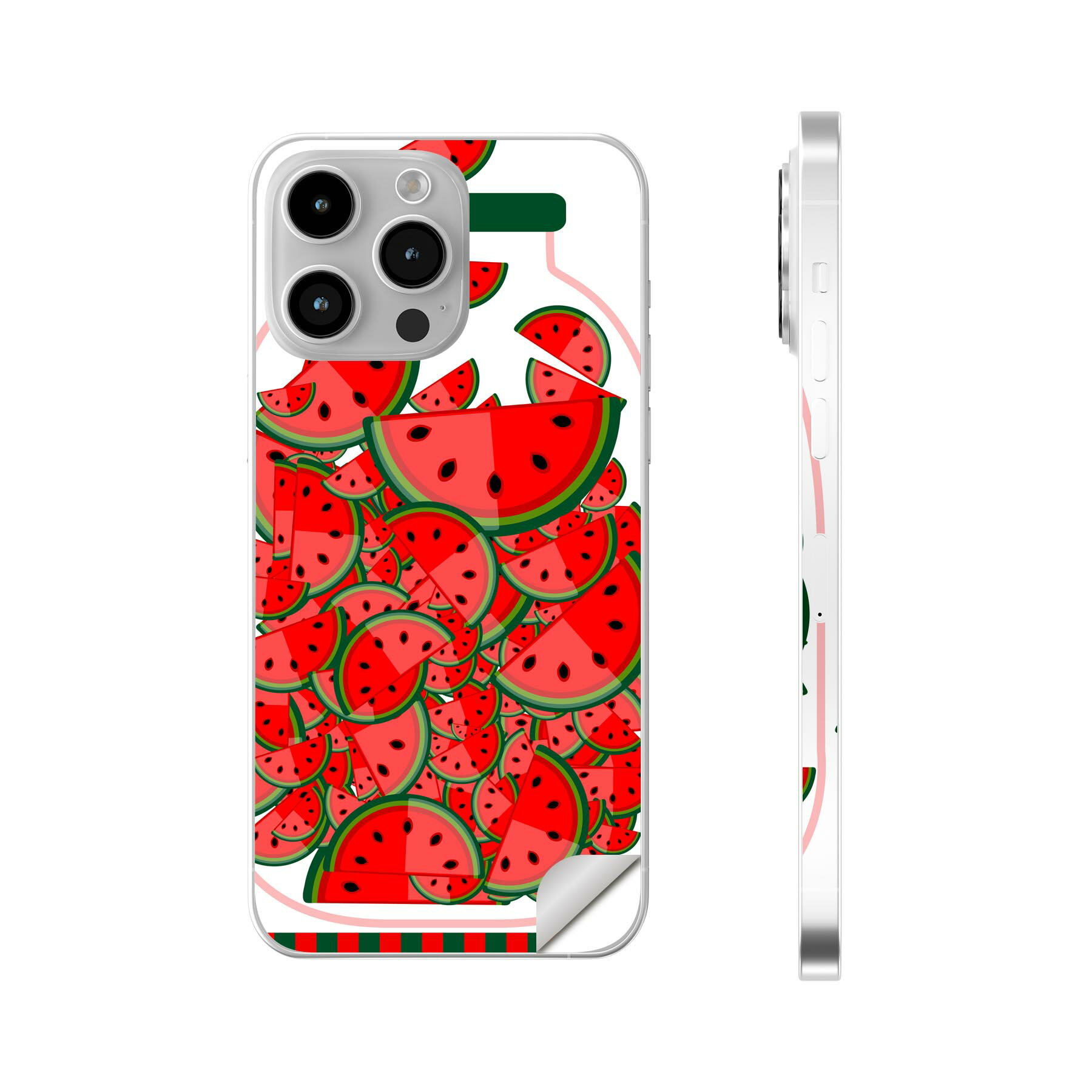 iPhone14 iPhone15 用 スキンシール 全面スキンシール フル 背面 側面 ステッカー 保護シール iphone14plus iphone14pro iphone14promax iphone15plus iphone15pro iphone15promax 各種対応 果物　赤　スイカ　009177