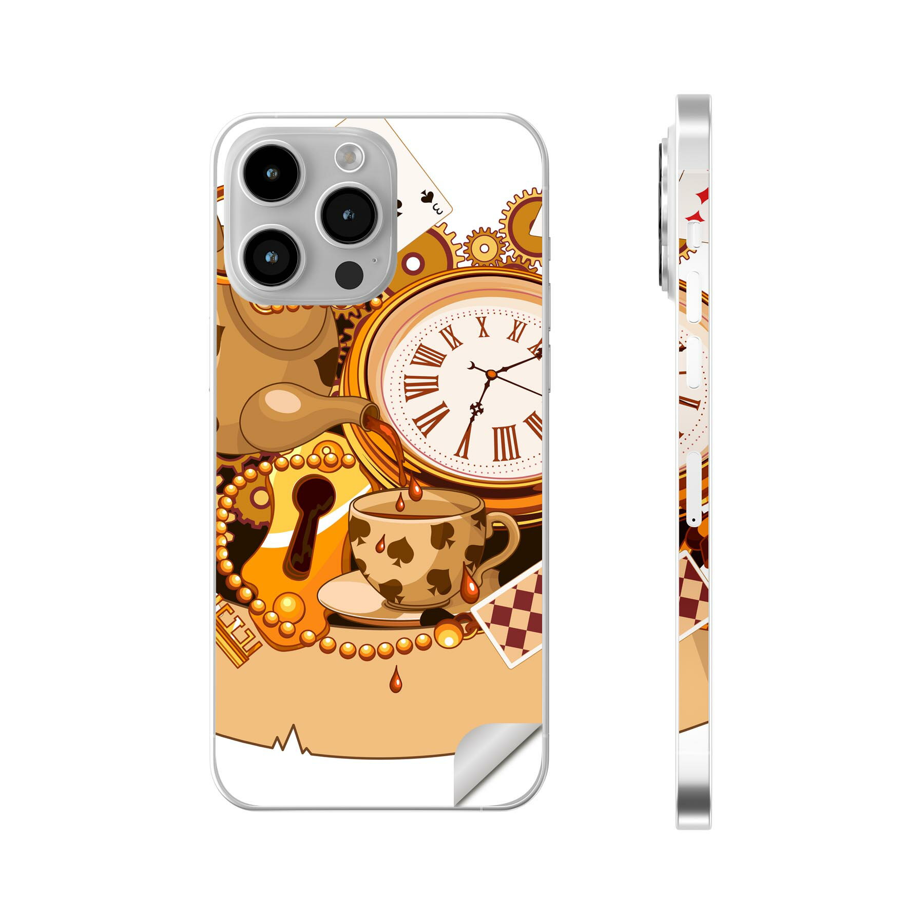 iPhone14 iPhone15 用 スキンシール 全面スキンシール フル 背面 側面 ステッカー 保護シール iphone14plus iphone14pro iphone14promax iphone15plus iphone15pro iphone15promax 各種対応 トランプ ハート アンティーク 009263