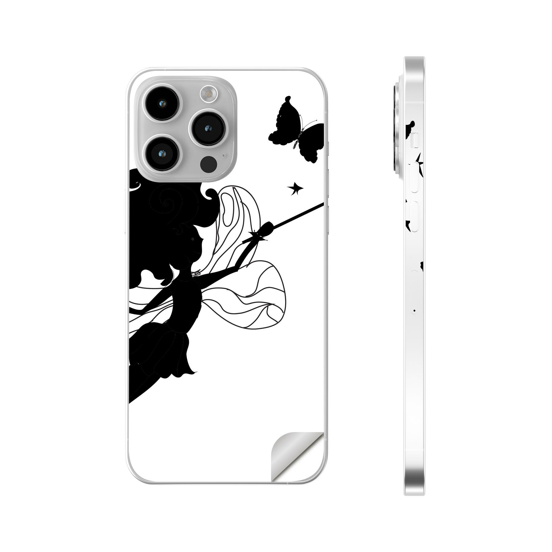 iPhone14 iPhone15 用 スキンシール 全面スキンシール フル 背面 側面 ステッカー 保護シール iphone14plus iphone14pro iphone14promax iphone15plus iphone15pro iphone15promax 各種対応 キャラクター 蝶 モノクロ 009353